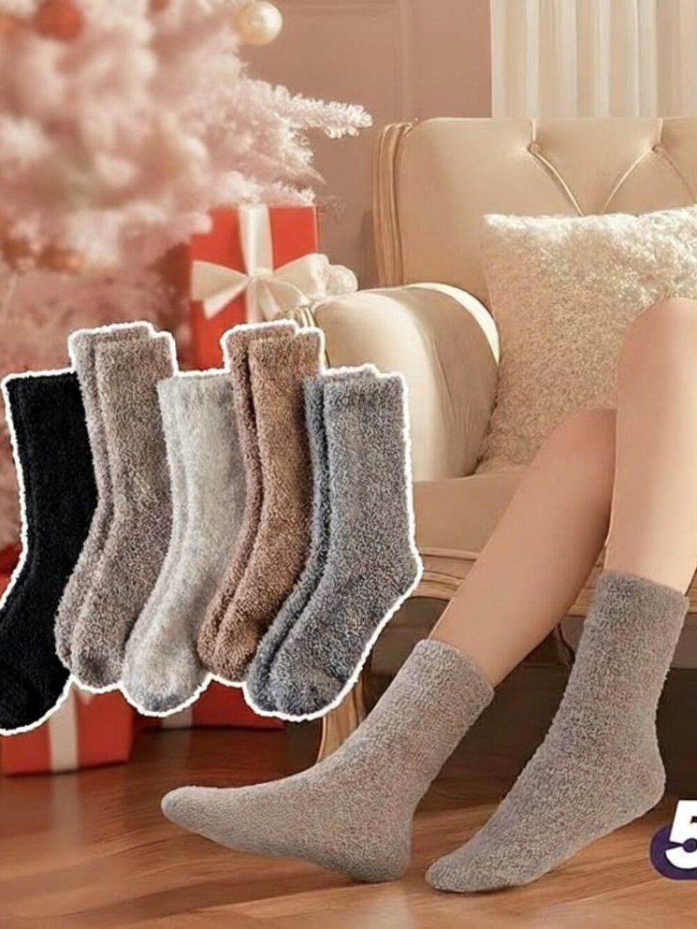 Pack of 5 Soft Cozy Plush Fluffy Socks